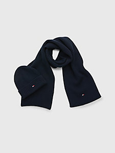 blue kids’ essential beanie and scarf gift set for kids unisex tommy hilfiger