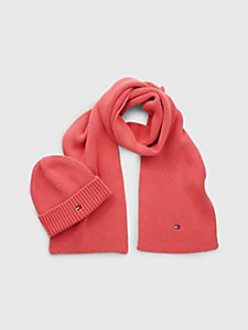 roze kids essential cadeauset met beanie en sjaal voor kids unisex - tommy hilfiger