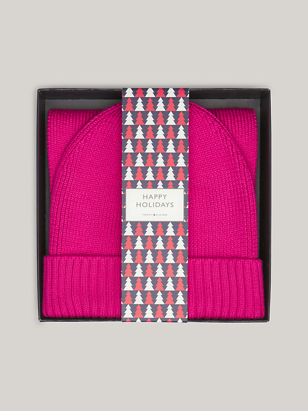 pink kids' flag small scarf and beanie gift set for kids unisex tommy hilfiger