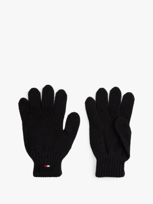 black kids' essential flag embroidery gloves for kids gender inclusive tommy hilfiger