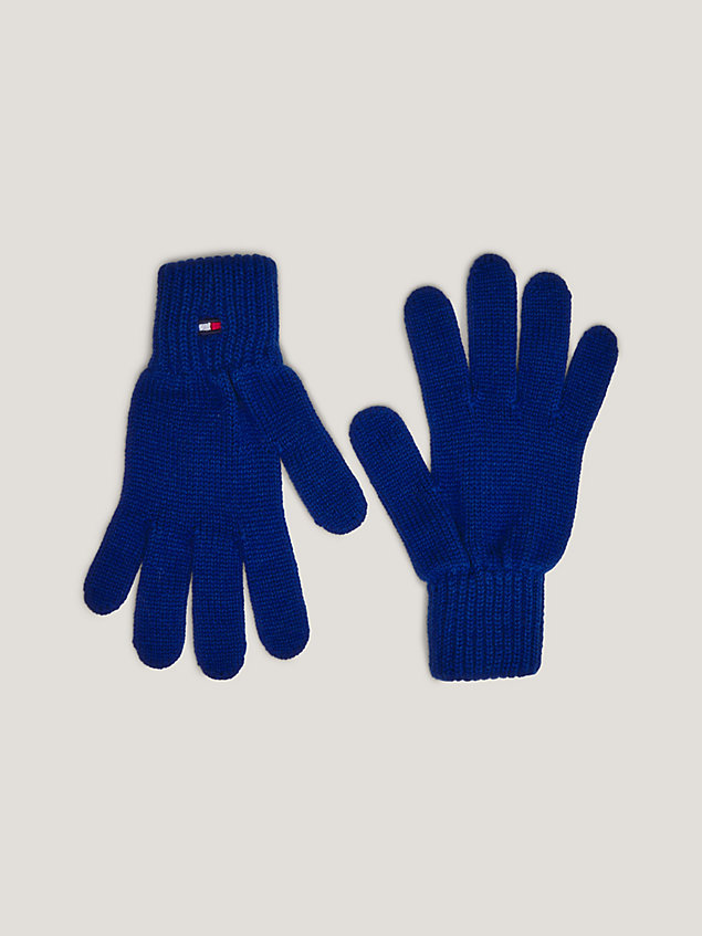 blue kids’ essential turn-up cuff flag gloves for kids unisex tommy hilfiger