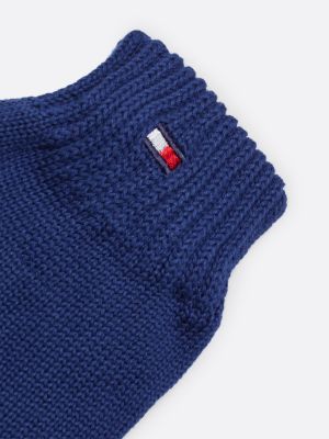 blue kids' essential flag embroidery gloves for kids gender inclusive tommy hilfiger