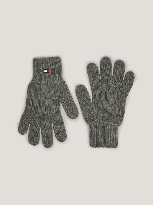 grey kids’ essential turn-up cuff flag gloves for kids unisex tommy hilfiger