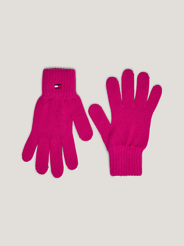 pink kids’ essential turn-up cuff flag gloves for kids unisex tommy hilfiger