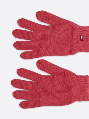 red kids' essential flag embroidery gloves for kids gender inclusive tommy hilfiger