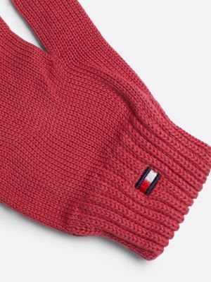 red kids' essential flag embroidery gloves for kids gender inclusive tommy hilfiger