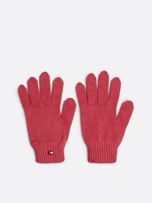 red kids' essential flag embroidery gloves for kids gender inclusive tommy hilfiger