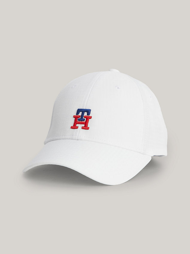 white kids' micro check monogram baseball cap for kids unisex tommy hilfiger