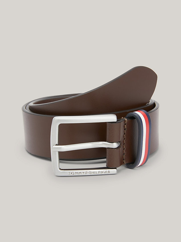 brown essential signature keeper leather belt for kids unisex tommy hilfiger