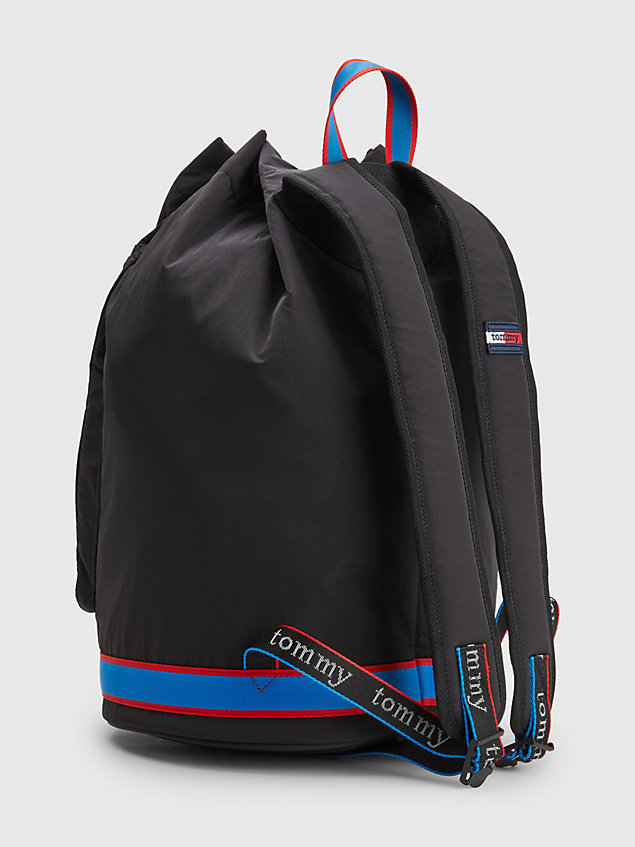 black colour-blocked drawstring duffel bag for unisex tommy jeans
