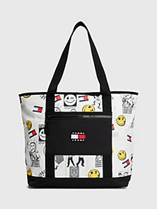 white tommy jeans x smiley® print tote for unisex tommy jeans