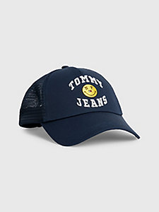 blue tommy jeans x smiley® logo trucker cap for unisex tommy jeans
