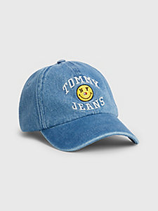 blau tommy jeans x smiley® cap aus denim mit logo für unisex - tommy jeans