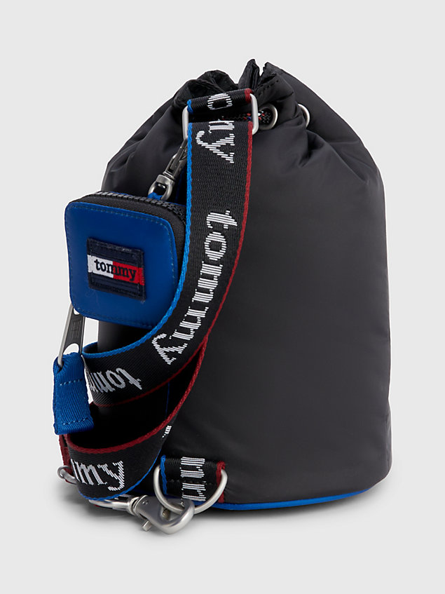 black recycled drawstring sling bag for unisex tommy jeans