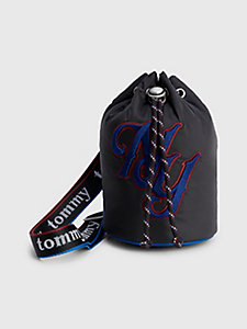 black recycled drawstring sling bag for unisex tommy jeans