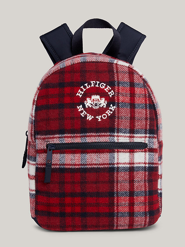 red kids' tartan check small backpack for kids unisex tommy hilfiger