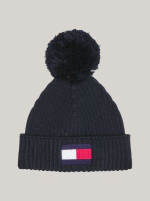 Tommy Hilfiger - Bonnet à pompon avec drapeau - Bleu marine