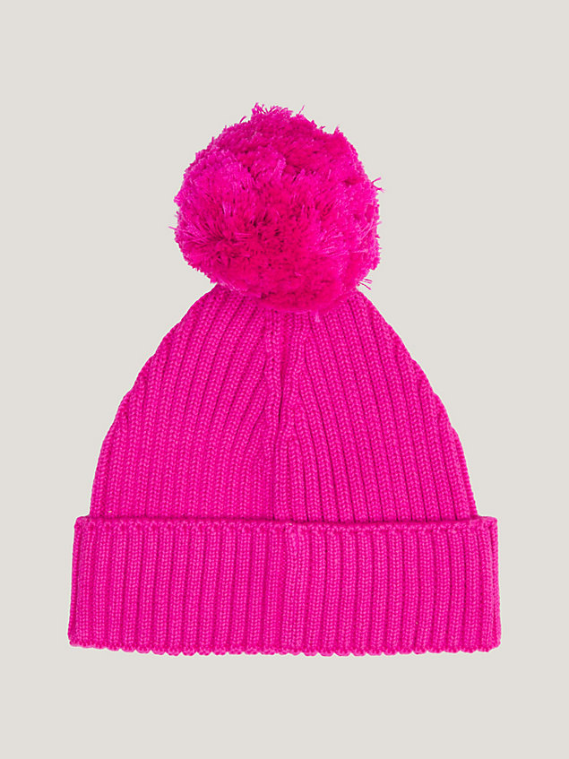 pink essential kids' pom pom beanie hat for kids unisex tommy hilfiger
