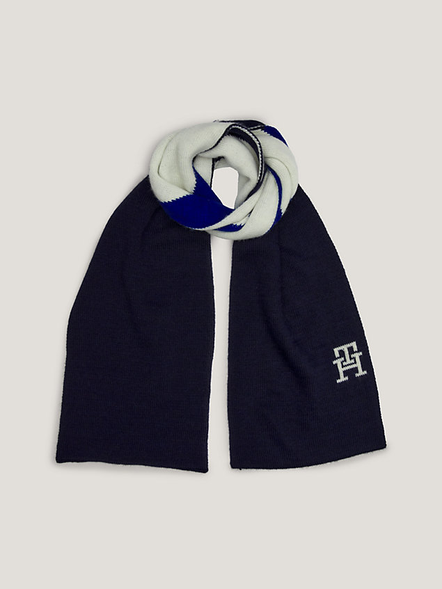 blue kids' colour-blocked textured scarf for kids unisex tommy hilfiger