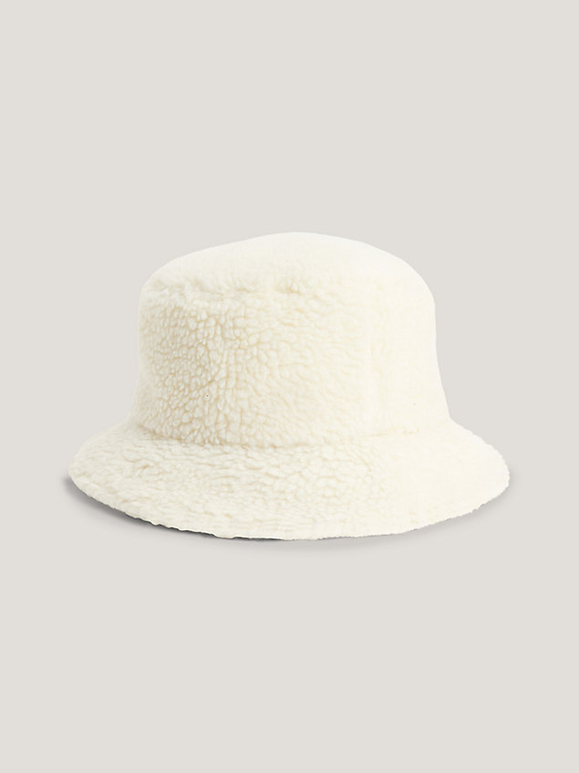 white kids' check teddy stitched bucket hat for kids unisex tommy hilfiger