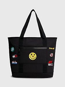 black tommy jeans x smiley® logo tote for unisex tommy jeans