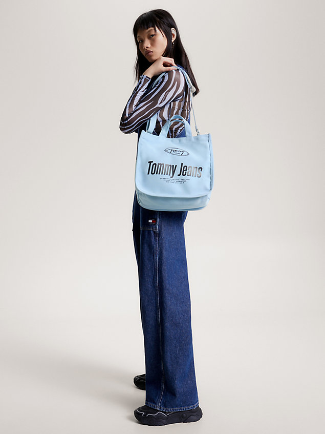 blue canvas-shopper mit logo für unisex - tommy jeans