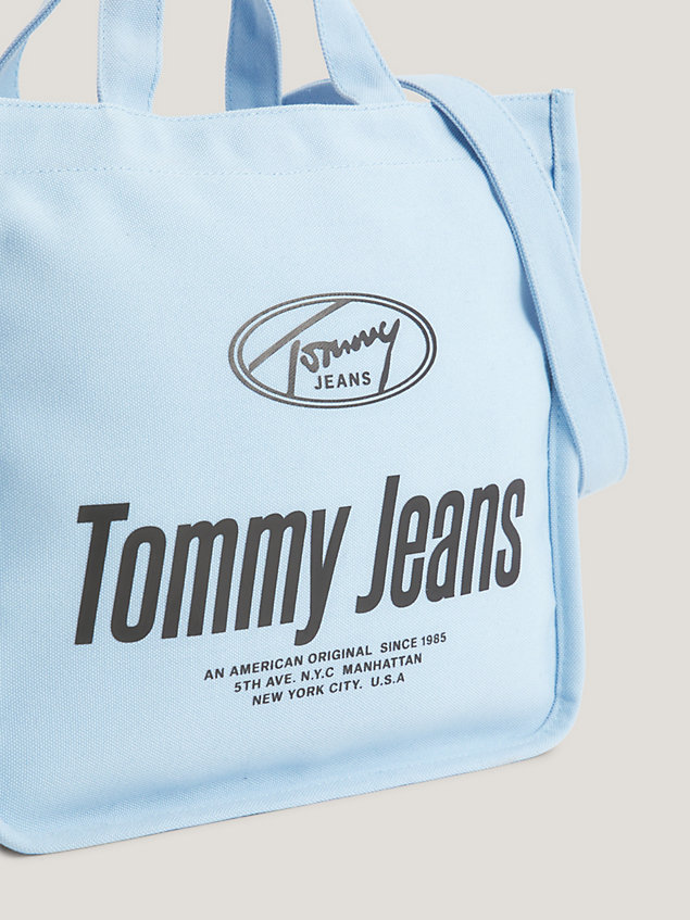 blue logo canvas shopper bag for unisex tommy jeans