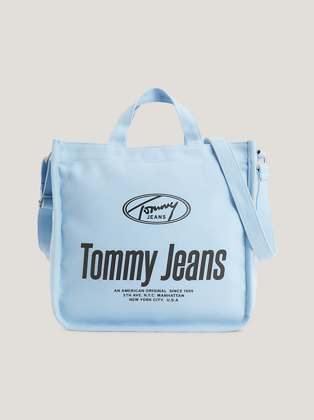 blue canvas shopper met logo voor unisex - tommy jeans
