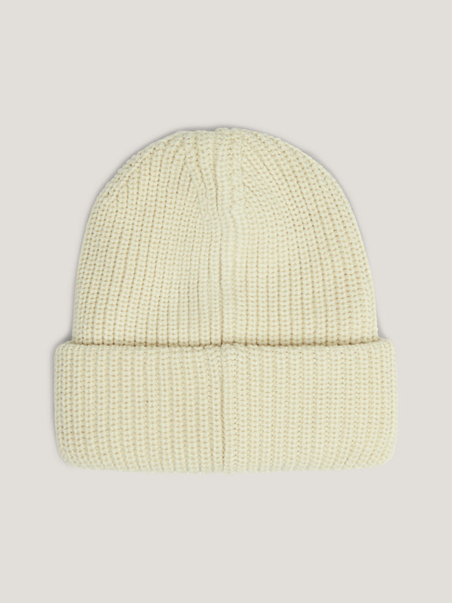 beige logo rib-knit beanie for unisex tommy jeans