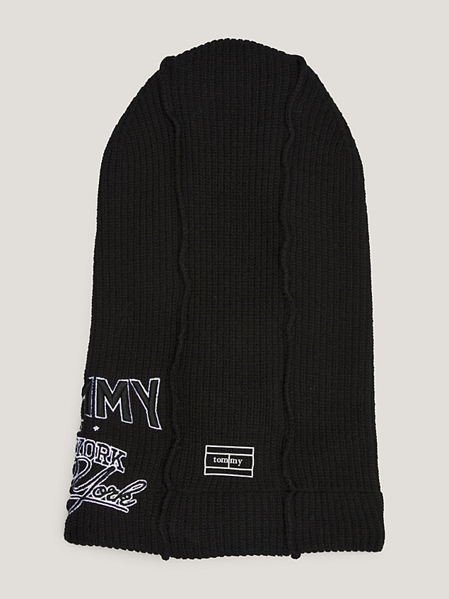 black logo rib-knit balaclava for unisex tommy jeans
