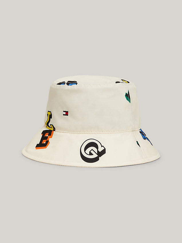 white kids' essential print bucket hat for kids unisex tommy hilfiger