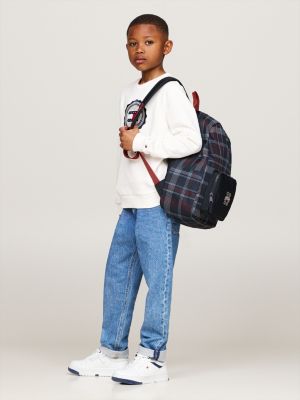 blue kids' global stripe check backpack for kids unisex tommy hilfiger