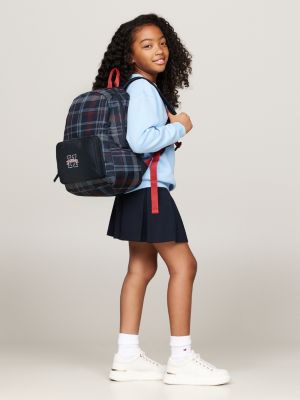 blue kids' global stripe check backpack for kids unisex tommy hilfiger