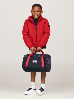 blue kids' global stripe check duffel bag for kids unisex tommy hilfiger