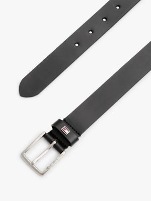 black kids' essential enamel flag leather belt for kids unisex tommy hilfiger