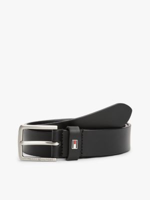 black kids' essential enamel flag leather belt for kids unisex tommy hilfiger