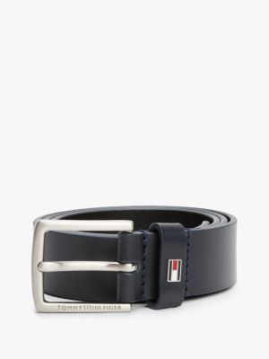 blue kids' essential enamel flag leather belt for kids unisex tommy hilfiger