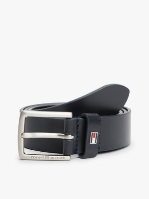 blue kids' essential enamel flag leather belt for kids unisex tommy hilfiger