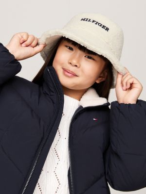 beige kids' hilfiger monotype teddy bucket hat for kids gender inclusive tommy hilfiger