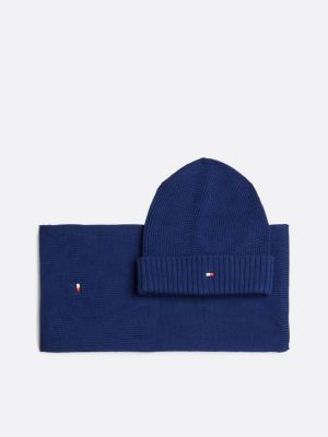 set essential bambino/a berretto e sciarpa blu da gender-inclusive bambini tommy hilfiger