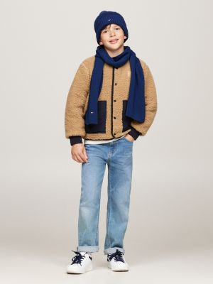 set essential bambino/a berretto e sciarpa blu da gender-inclusive bambini tommy hilfiger