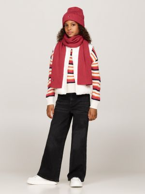 red kids' essential beanie and scarf gift set for kids gender inclusive tommy hilfiger