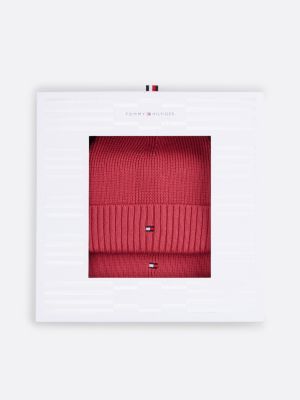 red kids' essential beanie and scarf gift set for kids gender inclusive tommy hilfiger