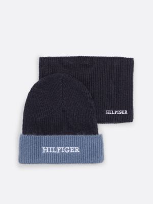 blue kids' hilfiger monotype beanie and snood set for kids gender inclusive tommy hilfiger