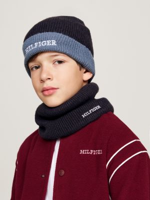 blue kids' hilfiger monotype beanie and snood set for kids gender inclusive tommy hilfiger