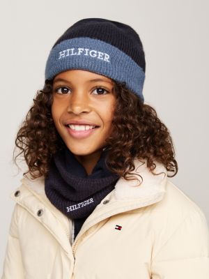 blue kids' hilfiger monotype beanie and snood set for kids gender inclusive tommy hilfiger