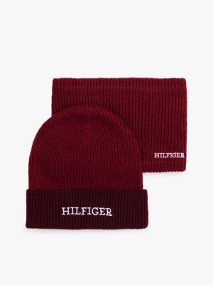 brown kids' hilfiger monotype beanie and snood set for kids gender inclusive tommy hilfiger