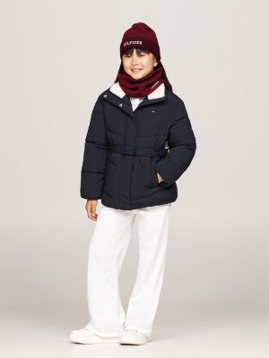 brown kids' hilfiger monotype beanie and snood set for kids gender inclusive tommy hilfiger