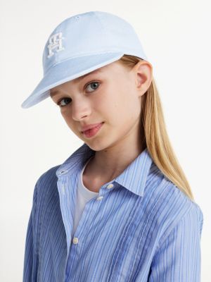 blue kids' th monogram linen baseball cap for kids gender inclusive tommy hilfiger