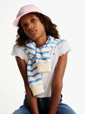 rosa kids baseball-cap aus leinen mit th-monogramm für gender-inclusive kinder - tommy hilfiger